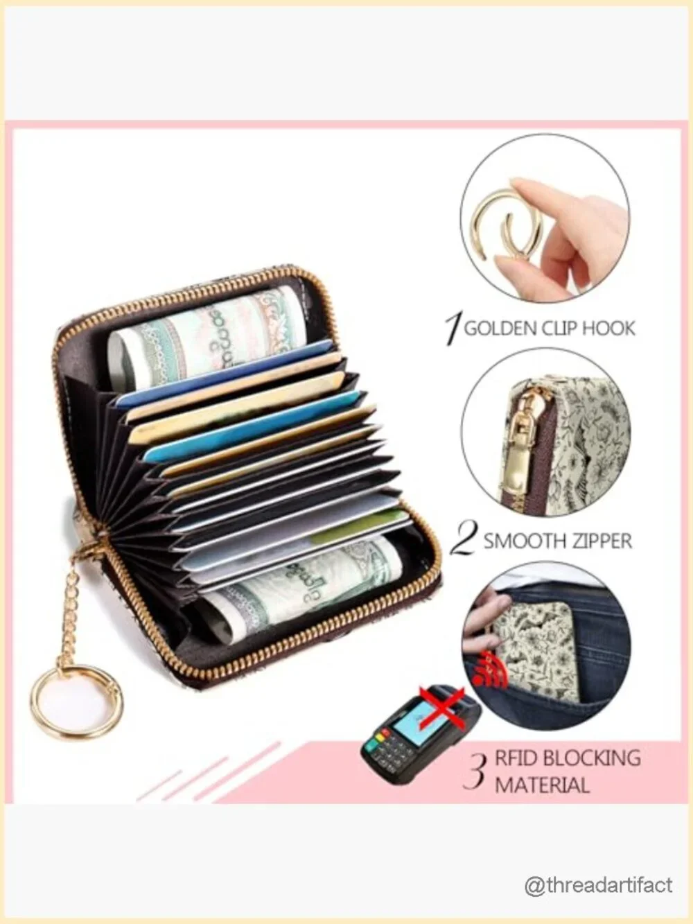 Gothic Bat RFID Credit Card Holder with 12 Slots and Keychain